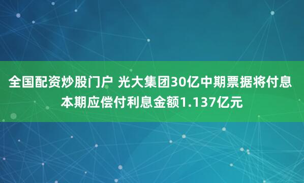 全国配资炒股门户 光大集团30亿中期票据将付息 本期应偿付利息金额1.137亿元